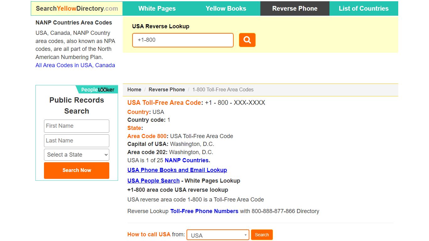 Toll-Free Area Code 800 Reverse Phone Number Lookup